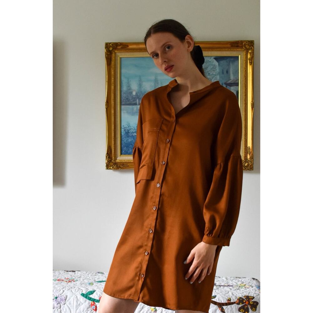 Eve Gravel Eastwood 100% Lyocell Burnt Orange Relaxed Shirt Dress L